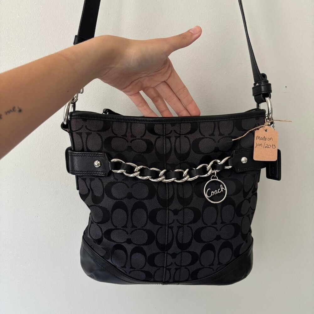 Y2K Grunge Monogram Black Coach Canvas Whimsygoth Leather Bag Crossbody